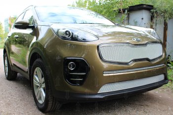 3 199 р. Защитная сетка в бампер (низ, ячейка 3х7 мм) Alfeco Стандарт  KIA Sportage  4 QL (2016-2018) дорестайлинг (Хром)  с доставкой в г. Омск. Увеличить фотографию 3