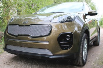 3 199 р. Защитная сетка в бампер (низ, ячейка 3х7 мм) Alfeco Стандарт  KIA Sportage  4 QL (2016-2018) дорестайлинг (Хром)  с доставкой в г. Омск. Увеличить фотографию 2