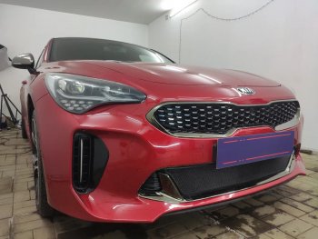 3 199 р. Защитная сетка в бампер (низ, ячейка 3х7 мм) Alfeco Стандарт  KIA Stinger (2017-2024) (Чёрная)  с доставкой в г. Омск. Увеличить фотографию 2