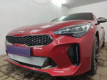 3 399 р. Защитная сетка в бампер (низ, ячейка 3х7 мм) Alfeco Стандарт  KIA Stinger (2017-2024) (Хром)  с доставкой в г. Омск. Увеличить фотографию 2