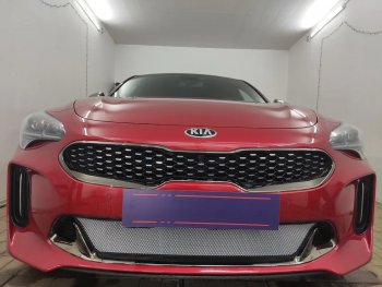 3 399 р. Защитная сетка в бампер (низ, ячейка 3х7 мм) Alfeco Стандарт  KIA Stinger (2017-2024) (Хром)  с доставкой в г. Омск. Увеличить фотографию 4