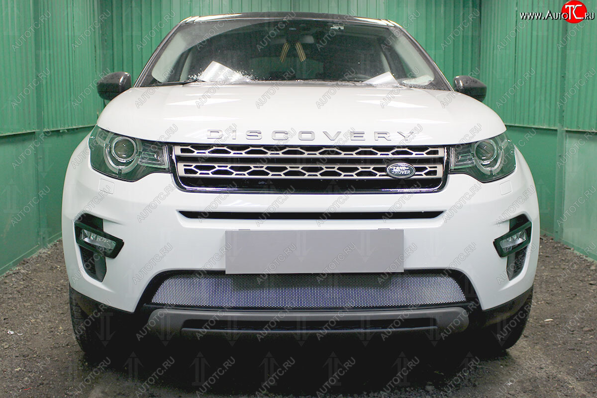 3 399 р. Защитная сетка в бампер (низ, ячейка 3х7 мм) Alfeco Стандарт  Land Rover Discovery Sport  L550 (2014-2024) дорестайлинг, рестайлинг (Хром)  с доставкой в г. Омск