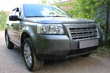 3 199 р. Защитная сетка в бампер (низ, ячейка 3х7 мм) Alfeco Стандарт  Land Rover Freelander  L359 (2006-2010) дорестайлинг (Чёрная)  с доставкой в г. Омск. Увеличить фотографию 2