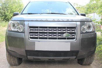 3 199 р. Защитная сетка в бампер (низ, ячейка 3х7 мм) Alfeco Стандарт  Land Rover Freelander  L359 (2006-2010) дорестайлинг (Чёрная)  с доставкой в г. Омск. Увеличить фотографию 1