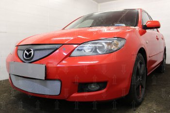 3 099 р. Защитная сетка в бампер (низ, ячейка 3х7 мм) Alfeco Стандарт  Mazda 3/Axela  BK (2006-2009) рестайлинг седан (Хром)  с доставкой в г. Омск. Увеличить фотографию 4