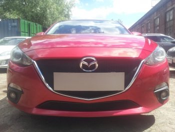 Защитная сетка в бампер (низ, ячейка 3х7 мм) Alfeco Стандарт Mazda 3/Axela BM дорестайлинг седан (2013-2016) ()