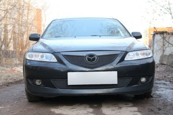 3 099 р. Защитная сетка в бампер (верх, ячейка 3х7 мм) Alfeco Стандарт  Mazda 6  GG (2002-2005) лифтбэк дорестайлинг, седан дорестайлинг (Чёрная)  с доставкой в г. Омск. Увеличить фотографию 1