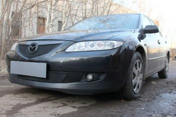 3 099 р. Защитная сетка в бампер (верх, ячейка 3х7 мм) Alfeco Стандарт  Mazda 6  GG (2002-2005) лифтбэк дорестайлинг, седан дорестайлинг (Чёрная)  с доставкой в г. Омск. Увеличить фотографию 3