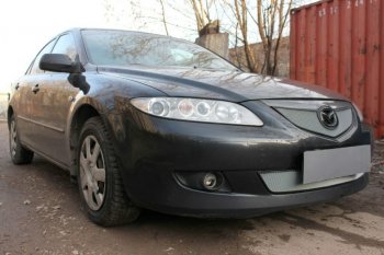 3 199 р. Защитная сетка в бампер (верх, ячейка 3х7 мм) Alfeco Стандарт Mazda 6 GG лифтбэк дорестайлинг (2002-2005) (Хром)  с доставкой в г. Омск. Увеличить фотографию 2