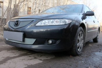 3 199 р. Защитная сетка в бампер (верх, ячейка 3х7 мм) Alfeco Стандарт Mazda 6 GG лифтбэк дорестайлинг (2002-2005) (Хром)  с доставкой в г. Омск. Увеличить фотографию 3