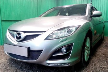 3 099 р. Защитная сетка в бампер (низ, ячейка 3х7 мм) Alfeco Стандарт  Mazda 6  GH (2010-2012) рестайлинг лифтбэк, рестайлинг седан, рестайлинг универсал (Чёрная)  с доставкой в г. Омск. Увеличить фотографию 2