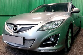 3 199 р. Защитная сетка в бампер (низ, ячейка 3х7 мм) Alfeco Стандарт  Mazda 6  GH (2010-2012) рестайлинг лифтбэк, рестайлинг седан, рестайлинг универсал (Хром)  с доставкой в г. Омск. Увеличить фотографию 2