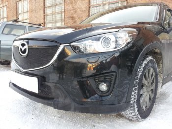 2 899 р. Защитная сетка в бампер (низ, ячейка 3х7 мм) Alfeco Стандарт  Mazda CX-5  KE (2011-2014) дорестайлинг (Чёрная)  с доставкой в г. Омск. Увеличить фотографию 3