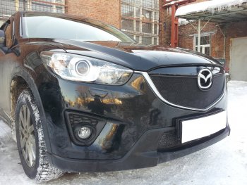 2 899 р. Защитная сетка в бампер (низ, ячейка 3х7 мм) Alfeco Стандарт  Mazda CX-5  KE (2011-2014) дорестайлинг (Чёрная)  с доставкой в г. Омск. Увеличить фотографию 2