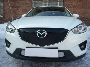 3 099 р. Защитная сетка в бампер (низ, ячейка 3х7 мм) Alfeco Стандарт  Mazda CX-5  KE (2011-2014) дорестайлинг (Хром)  с доставкой в г. Омск. Увеличить фотографию 1