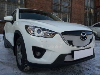 3 099 р. Защитная сетка в бампер (низ, ячейка 3х7 мм) Alfeco Стандарт  Mazda CX-5  KE (2011-2014) дорестайлинг (Хром)  с доставкой в г. Омск. Увеличить фотографию 2