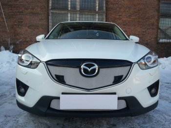 3 099 р. Защитная сетка в бампер (низ, ячейка 3х7 мм) Alfeco Стандарт  Mazda CX-5  KE (2011-2014) дорестайлинг (Хром)  с доставкой в г. Омск. Увеличить фотографию 3