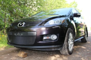 3 199 р. Защитная сетка в бампер (низ, ячейка 3х7 мм) Alfeco Стандарт  Mazda CX-7  ER (2006-2010) дорестайлинг (Чёрная)  с доставкой в г. Омск. Увеличить фотографию 3