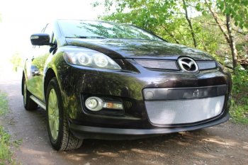 3 399 р. Защитная сетка в бампер (низ, ячейка 3х7 мм) Alfeco Стандарт  Mazda CX-7  ER (2006-2010) дорестайлинг (Хром)  с доставкой в г. Омск. Увеличить фотографию 2