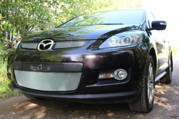 3 399 р. Защитная сетка в бампер (низ, ячейка 3х7 мм) Alfeco Стандарт  Mazda CX-7  ER (2006-2010) дорестайлинг (Хром)  с доставкой в г. Омск. Увеличить фотографию 3