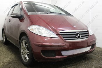 3 899 р. Защитная сетка в бампер (низ, ячейка 3х7 мм) Alfeco Стандарт Mercedes-Benz A class W169 дорестайлинг, хэтчбэк 5 дв. (2005-2008) (Хром)  с доставкой в г. Омск. Увеличить фотографию 2