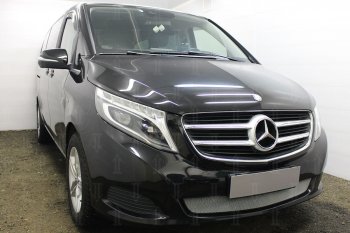 3 199 р. Защитная сетка в бампер (низ, ячейка 3х7 мм) Alfeco Стандарт  Mercedes-Benz Vito  W447 (2015-2020) дорестайлинг (Хром)  с доставкой в г. Омск. Увеличить фотографию 2