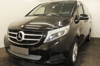 3 199 р. Защитная сетка в бампер (низ, ячейка 3х7 мм) Alfeco Стандарт  Mercedes-Benz Vito  W447 (2015-2020) дорестайлинг (Хром)  с доставкой в г. Омск. Увеличить фотографию 3