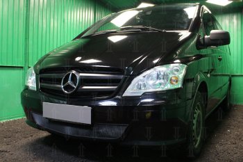 2 969 р. Защитная сетка в бампер (низ, ячейка 3х7 мм) Alfeco Стандарт  Mercedes-Benz Vito  W639 (2010-2014) рестайлинг (Чёрная)  с доставкой в г. Омск. Увеличить фотографию 2