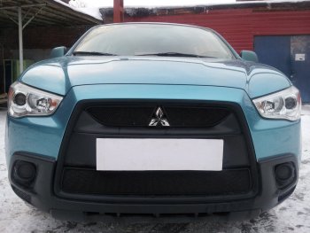 2 899 р. Защитная сетка в бампер (низ, ячейка 3х7 мм) Alfeco Стандарт Mitsubishi ASX дорестайлинг (2010-2012) (Чёрная)  с доставкой в г. Омск. Увеличить фотографию 1