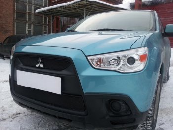 2 899 р. Защитная сетка в бампер (низ, ячейка 3х7 мм) Alfeco Стандарт  Mitsubishi ASX (2010-2012) дорестайлинг (Чёрная)  с доставкой в г. Омск. Увеличить фотографию 2