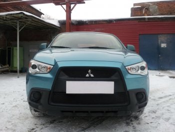 2 899 р. Защитная сетка в бампер (низ, ячейка 3х7 мм) Alfeco Стандарт  Mitsubishi ASX (2010-2012) дорестайлинг (Чёрная)  с доставкой в г. Омск. Увеличить фотографию 3