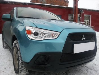 2 899 р. Защитная сетка в бампер (низ, ячейка 3х7 мм) Alfeco Стандарт Mitsubishi ASX дорестайлинг (2010-2012) (Чёрная)  с доставкой в г. Омск. Увеличить фотографию 4