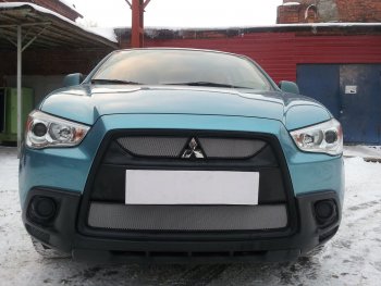 3 099 р. Защитная сетка в бампер (низ, ячейка 3х7 мм) Alfeco Стандарт Mitsubishi ASX дорестайлинг (2010-2012) (Хром)  с доставкой в г. Омск. Увеличить фотографию 1