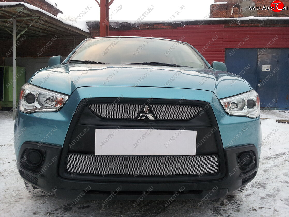 3 099 р. Защитная сетка в бампер (низ, ячейка 3х7 мм) Alfeco Стандарт Mitsubishi ASX дорестайлинг (2010-2012) (Хром)  с доставкой в г. Омск