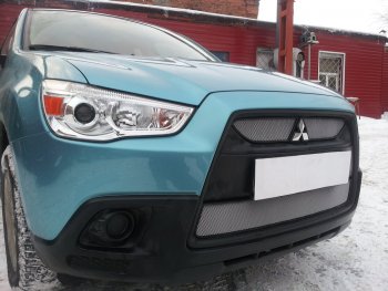 3 099 р. Защитная сетка в бампер (низ, ячейка 3х7 мм) Alfeco Стандарт Mitsubishi ASX дорестайлинг (2010-2012) (Хром)  с доставкой в г. Омск. Увеличить фотографию 2