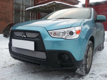 3 099 р. Защитная сетка в бампер (низ, ячейка 3х7 мм) Alfeco Стандарт Mitsubishi ASX дорестайлинг (2010-2012) (Хром)  с доставкой в г. Омск. Увеличить фотографию 3