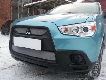 3 099 р. Защитная сетка в бампер (низ, ячейка 3х7 мм) Alfeco Стандарт Mitsubishi ASX дорестайлинг (2010-2012) (Хром)  с доставкой в г. Омск. Увеличить фотографию 4