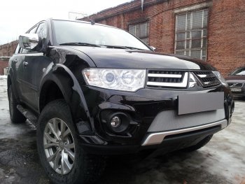 3 589 р. Защитная сетка в бампер (низ, ячейка 3х7 мм) Alfeco Стандарт  Mitsubishi L200  4 - Pajero Sport  PB (Хром)  с доставкой в г. Омск. Увеличить фотографию 3