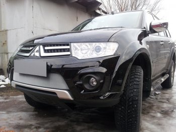 3 589 р. Защитная сетка в бампер (низ, ячейка 3х7 мм) Alfeco Стандарт  Mitsubishi L200  4 - Pajero Sport  PB (Хром)  с доставкой в г. Омск. Увеличить фотографию 4