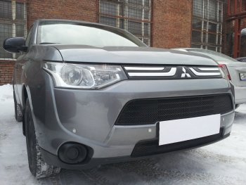 6 199 р. Защитная сетка в бампер (2 части, ячейка 3х7 мм) Alfeco Стандарт  Mitsubishi Outlander  GF (2012-2014) дорестайлинг (Чёрная)  с доставкой в г. Омск. Увеличить фотографию 4