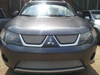 3 299 р. Защитная сетка в бампер (низ, ячейка 3х7 мм) Alfeco Стандарт Mitsubishi Outlander XL (CW)  дорестайлинг (2005-2009) (Хром)  с доставкой в г. Омск. Увеличить фотографию 4