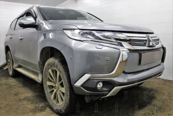 4 389 р. Защитная сетка в бампер (низ, ячейка 3х7 мм) Стрелка11 Стандарт  Mitsubishi Pajero Sport  QE (2015-2021) дорестайлинг (Хром)  с доставкой в г. Омск. Увеличить фотографию 4