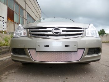 Защитная сетка в бампер (низ, ячейка 3х7 мм) Стрелка11 Стандарт Nissan Almera G15 седан (2012-2019)  (Хром)