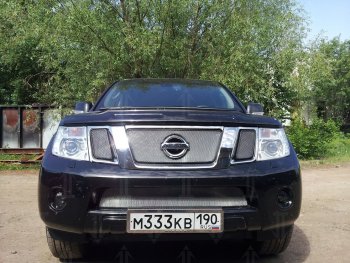 3 589 р. Защитная сетка в бампер (низ, ячейка 3х7 мм) Стрелка11 Стандарт Nissan Navara 2 D40 рестайлинг (2010-2016) (Хром)  с доставкой в г. Омск. Увеличить фотографию 4