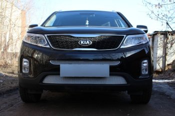 4 299 р. Защитная сетка в бампер (низ, ячейка 4х10 мм) Alfeco Премиум KIA Sorento XM рестайлинг (2012-2015) (Хром)  с доставкой в г. Омск. Увеличить фотографию 2