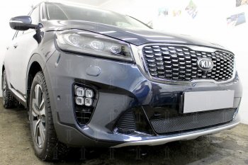 4 199 р. Защитная сетка в бампер (низ, ячейка 4х10 мм) Alfeco Премиум KIA Sorento UM/Prime рестайлинг (2018-2020) (Чёрная)  с доставкой в г. Омск. Увеличить фотографию 3