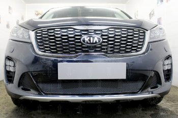 4 199 р. Защитная сетка в бампер (низ, ячейка 4х10 мм) Alfeco Премиум KIA Sorento UM/Prime рестайлинг (2018-2020) (Чёрная)  с доставкой в г. Омск. Увеличить фотографию 1