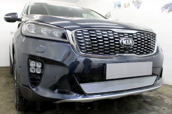 4 299 р. Защитная сетка в бампер (низ, ячейка 4х10 мм) Alfeco Премиум KIA Sorento UM/Prime рестайлинг (2018-2020) (Хром)  с доставкой в г. Омск. Увеличить фотографию 2