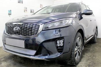 4 299 р. Защитная сетка в бампер (низ, ячейка 4х10 мм) Alfeco Премиум KIA Sorento UM/Prime рестайлинг (2018-2020) (Хром)  с доставкой в г. Омск. Увеличить фотографию 3