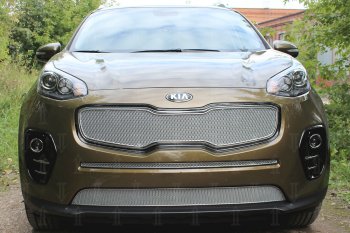 4 799 р. Защитная сетка в бампер (низ, ячейка 4х10 мм) Alfeco Премиум  KIA Sportage  4 QL (2016-2018) дорестайлинг (Хром)  с доставкой в г. Омск. Увеличить фотографию 1